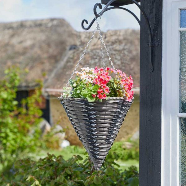 14in Faux Rattan Hanging Basket Cone - Kikuyu