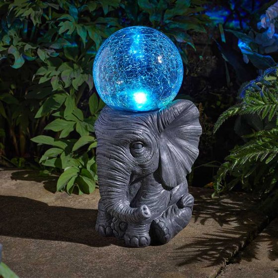 Solar Powered Colour Changing Elephant Orb Figurine