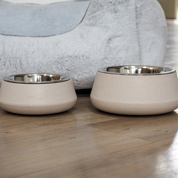 FloorGrip Bamboo & Stainless Steel Dog Bowl - Stone Grey