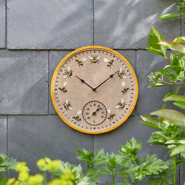 Beez Bumble Bee Wall Clock & Thermometer