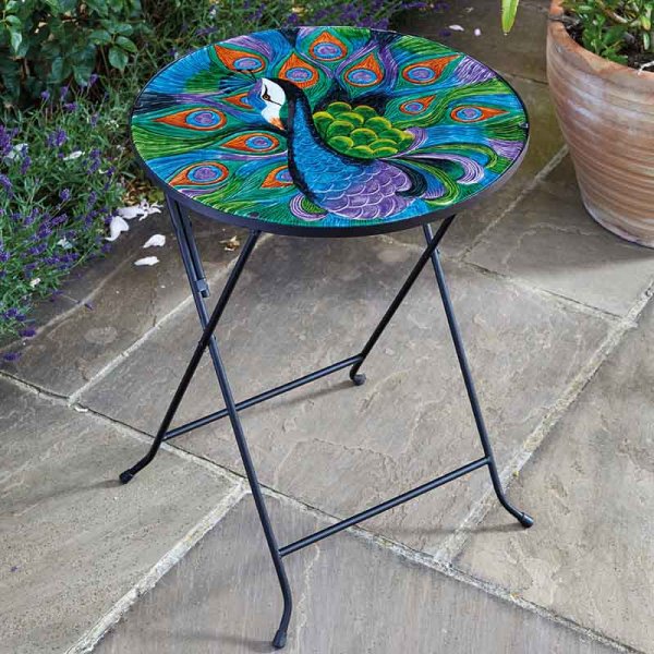 Peacock Hand-Painted Glass Table - 45cm