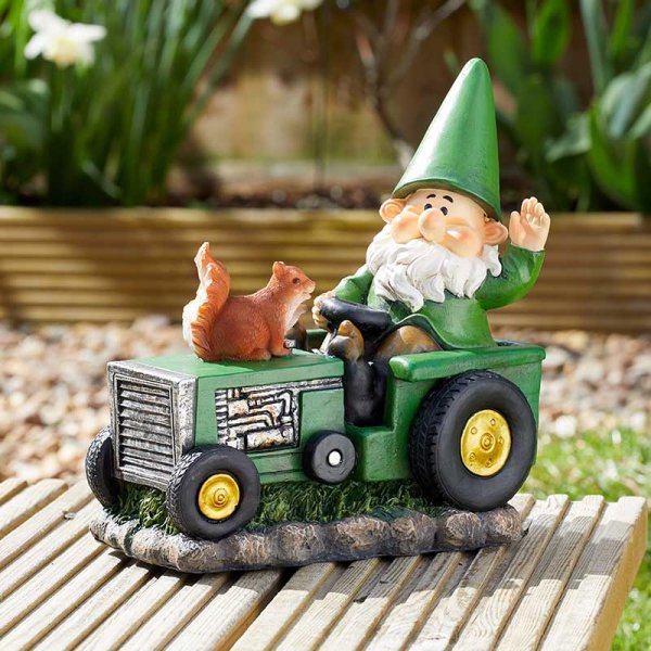 Elvedon Figurines Farmer Wilf Gnome on Tractor