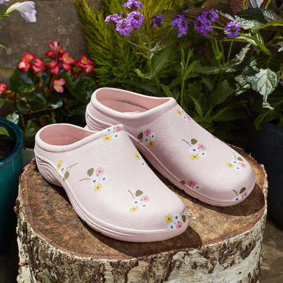 Ladies Pink Posies Garden Clogs