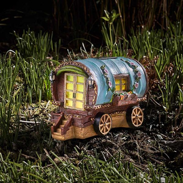 Solar Light Up Colour Changing Gypsy Rose Caravan Fairy House