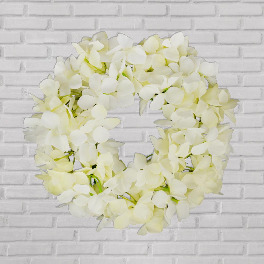 Artificial White Hydrangea Wreath- 30cm