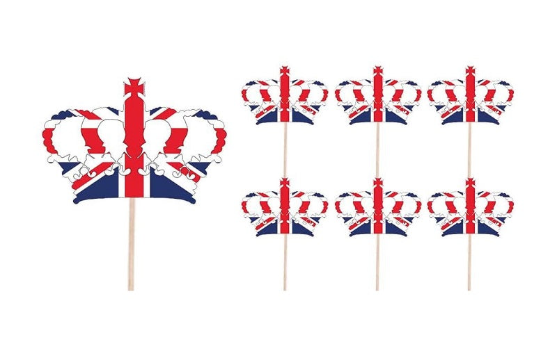 Union Jack Crown Toothpick Cocktail Stick Cake / Food Decoration - Pack of 30