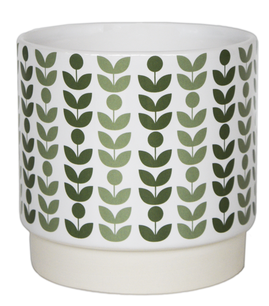 Retro Green Floral Plant Pot / Cover