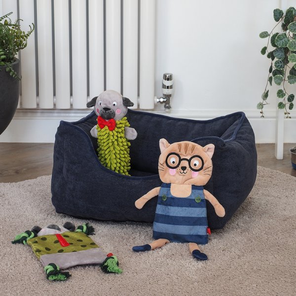 Special Offer - TuffEarth Recycled Chenille Square Dog Bed - Navy Blue