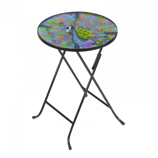 Peacock Hand-Painted Glass Table - 35cm