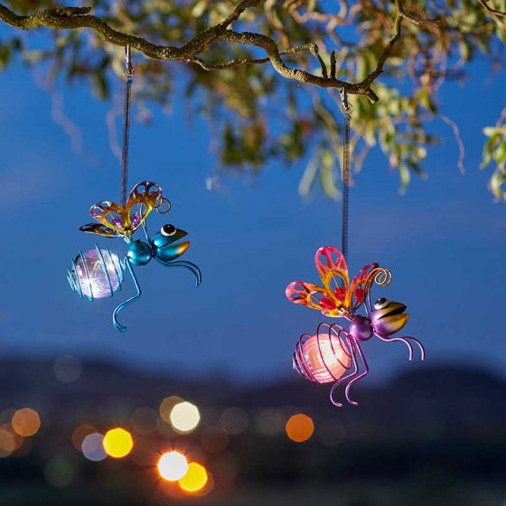 Bug Solar Powered Hanging Light in Purple or Blue