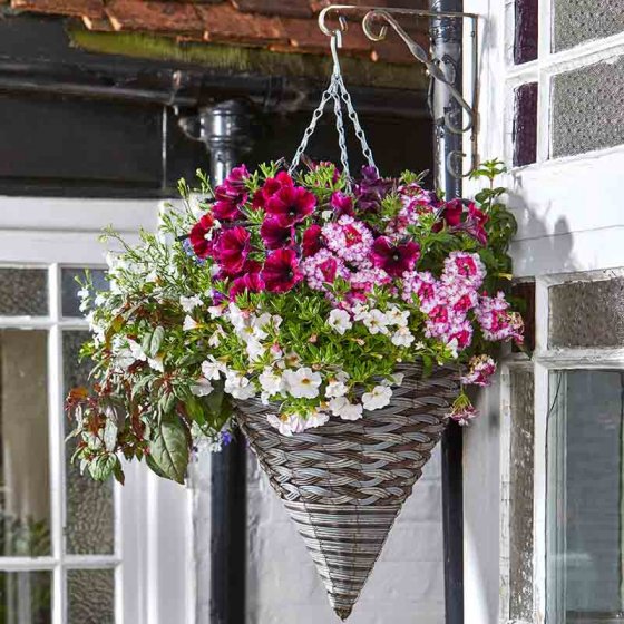 Pinto Grey Faux Rattan Hanging Basket Cone